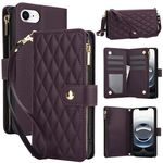 Per iPhone 16e YM016 Custodia per telefono in pelle con cerniera rombica e cordino (viola scuro)