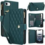 Per iPhone 16e YM016 Custodia per telefono in pelle con cerniera rombica e cordino (verde)