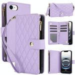 Per iPhone 16e YM016 Custodia per telefono in pelle con cerniera rombica e cordino (viola chiaro)