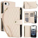 Per iPhone 16e YM016 Custodia per telefono in pelle con cerniera rombica e cordino (albicocca)