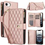 Per iPhone 16e YM016 Custodia per telefono in pelle con cerniera rombica e cordino (oro rosa)