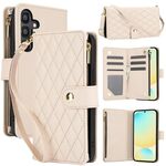 Per Samsung Galaxy S24 FE 5G YM016 Custodia per telefono in pelle con cerniera rombica e cordino (albicocca)