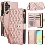 Per Samsung Galaxy S24 FE 5G YM016 Custodia per telefono in pelle con cerniera rombica e cordino (oro rosa)