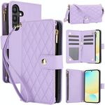 Per Samsung Galaxy S24 FE 5G YM016 Custodia per telefono in pelle con cerniera rombica e cordino (viola chiaro)