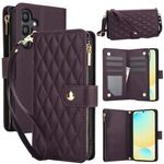 Per Samsung Galaxy S24 FE 5G YM016 Custodia per telefono in pelle con cerniera rombica e cordino (viola scuro)