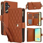 Per Samsung Galaxy S24 FE 5G YM016 Custodia in pelle con cerniera rombica e cordino (marrone)