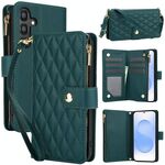 Per Samsung Galaxy S25 / S24 5G YM016 Custodia per telefono in pelle con cerniera rombica e cordino (verde)