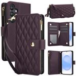 Per Samsung Galaxy S25 / S24 5G YM016 Custodia per telefono in pelle con cerniera rombica e cordino (viola scuro)