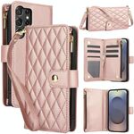 Per Samsung Galaxy S25 Ultra 5G YM016 Custodia per telefono in pelle con cerniera rombica e cordino (oro rosa)