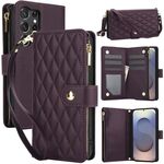 Per Samsung Galaxy S25 Ultra 5G YM016 Custodia per telefono in pelle con cerniera rombica e cordino (viola scuro)