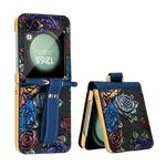Per Samsung Galaxy Z Flip6 VIETAO Custodia per telefono con motivo in rilievo integrato e copertura completa con cinturino da polso (blu)