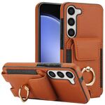 Per Samsung Galaxy S25 5G Custodia per telefono con anello elastico per carte di credito (marrone)