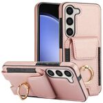 Per Samsung Galaxy S25 5G Custodia per telefono con anello elastico per carte di credito (oro rosa)