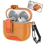 Per AirPods 4 Custodia per auricolari wireless in pelle con gancio e supporto (arancione)