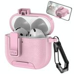 Per AirPods 4 Custodia per auricolari wireless in pelle con gancio e supporto (rosa)