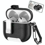 Per AirPods 4 Custodia per auricolari wireless in pelle con gancio e supporto (nero bianco)