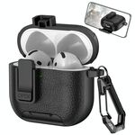 Per AirPods 4 Custodia per auricolari wireless in pelle con gancio e supporto (nero)