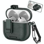 Custodia per auricolari wireless AirPods 4 in pelle con gancio e supporto (verde militare)