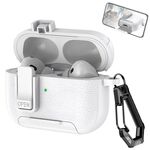 Per AirPods Pro 2 Custodia per auricolari wireless in pelle con gancio e supporto (bianco)
