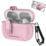 Per AirPods Pro 2 Custodia per auricolari wireless in pelle con gancio e supporto (rosa)