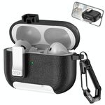 Per AirPods Pro 2 Custodia per auricolari wireless in pelle con gancio e supporto (nero bianco)