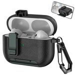 Custodia per auricolari wireless AirPods Pro 2 in pelle con gancio e supporto (nero verde militare)