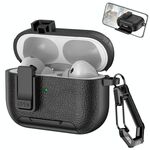Per AirPods Pro 2 Custodia per auricolari wireless in pelle con gancio e supporto (nero)