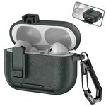 Per AirPods Pro 2 Custodia per auricolari wireless in pelle con gancio e supporto (verde militare)