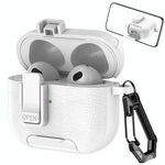 Per AirPods 3 Custodia per auricolari wireless in pelle con gancio e supporto (bianco)
