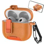 Per AirPods 3 Custodia per auricolari wireless in pelle con gancio e supporto (arancione)