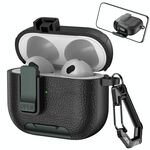 Custodia per auricolari wireless AirPods 3 in pelle con gancio e supporto (nero verde militare)