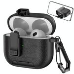 Per AirPods 3 Custodia per auricolari wireless in pelle con gancio e supporto (nero)