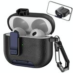 Custodia per auricolari wireless AirPods 3 in pelle con gancio e supporto (nero blu scuro)