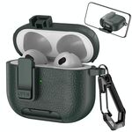 Custodia per auricolari wireless AirPods 3 in pelle con gancio e supporto (verde militare)