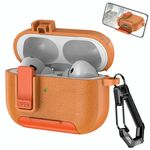 Per AirPods Pro Custodia per auricolari wireless in pelle con gancio e supporto (arancione)