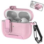 Per AirPods Pro Custodia per auricolari wireless in pelle con gancio e supporto (rosa)