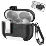 Per AirPods Pro Custodia per auricolari wireless in pelle con gancio e supporto (nero bianco)