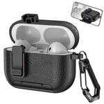 Per AirPods Pro Custodia per auricolari wireless in pelle con gancio e supporto (nero)