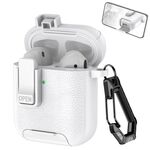 Per AirPods 1/2 Custodia per auricolari wireless in pelle con gancio e supporto (bianco)