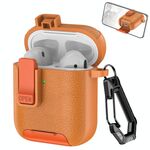 Per AirPods 1/2 Custodia per auricolari wireless in pelle con gancio e supporto (arancione)
