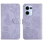 Custodia in pelle flip con motivo a farfalla in rilievo per OPPO Reno13 HT03 (viola)