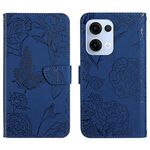 Custodia in pelle flip con motivo a farfalla in rilievo per OPPO Reno13 HT03 (blu)