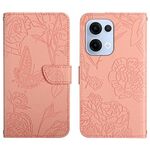 Custodia in pelle flip con motivo a farfalla in rilievo per OPPO Reno13 HT03 (rosa)