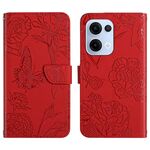 Custodia a libro in pelle con motivo a farfalla per OPPO Reno13 HT03 (rossa)