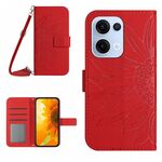 Per OPPO Reno13 Custodia in pelle con stampa a fiore di sole e cordino per telefono cellulare Global Skin Feel Sun (rosso)