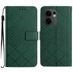 Custodia in pelle con trama a griglia rombica per OPPO Reno13 F 5G (verde)