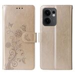 Custodia in pelle con motivo a farfalla e fiori in rilievo per OPPO Reno13 F 4G / 5G (oro)