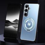 Per Samsung Galaxy S25 5G Custodia per telefono in metallo satinato con supporto rotante (blu)