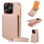 Per iPhone 16 Pro VIETAO Custodia per telefono in PU con texture Litchi con cordino (rosa)