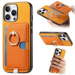 Custodia per iPhone 14 Plus con inserto laterale in pelle con anello a croce retrò e tasca porta carte MagSafe (gialla)